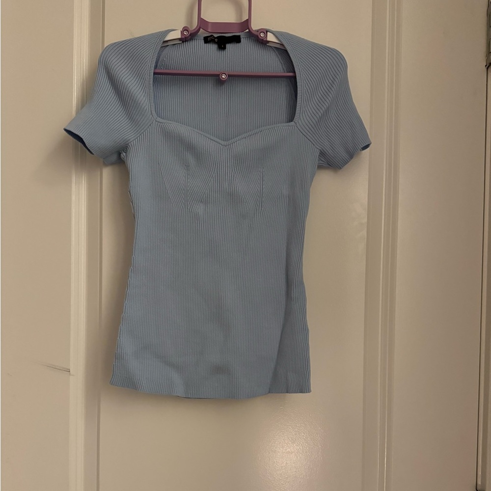 Light Blue Ribbed Short Sleeve Top